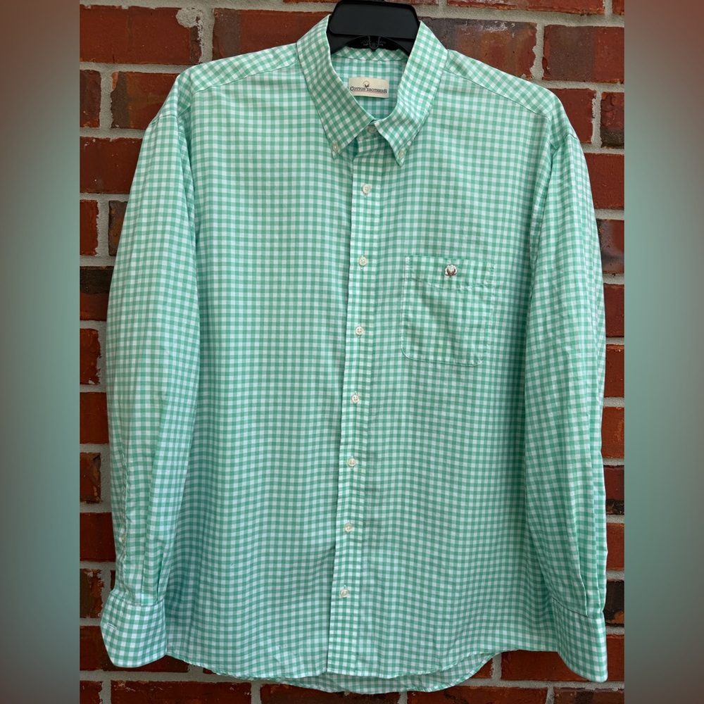 Cotton Brothers Men’s XXL Mint Green Gingham Button-Down Long Sleeve Shirt F4